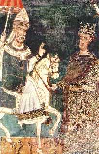 Fresko: Papst Silvester und Kaiser Konstantin